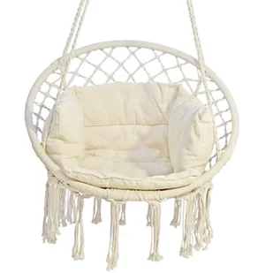 SASKA GARDEN Hamak ażurowy fotel wiszący 80x60cm luxe z poduszką ecru 1026947 - Fotele ogrodowe wiszące - miniaturka - grafika 5