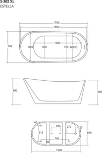 Corsan Wanna wolnostojąca Estella 170 cm z wykończeniem białym S-302XLWH - Wanny - miniaturka - grafika 2