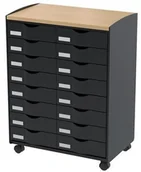 Systemy ekspozycyjne i znaki informacyjne - PAPERFLOW Organizer mobilny PAPERFLOW 16 szuflad 74,5x55,2x35cm czarny z bukowym blatem PFDT161N0123-05 - miniaturka - grafika 1