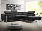 Narożniki - Vente-Unique Sofa narożna ze skóry MYSTIQUE - Czarny - Narożnik prawostronny - miniaturka - grafika 1