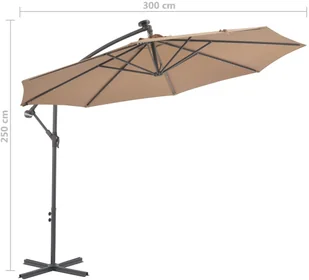 vidaXL Parasol wiszący z LED i stalowym słupkiem, 300 cm, taupe - Parasole ogrodowe - miniaturka - grafika 9