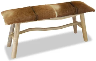 vidaXL Ławka, prawdziwa skóra, drewno tekowe vidaXL - Ławki do przedpokoju - miniaturka - grafika 4