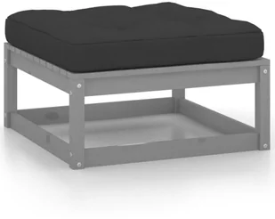 vidaXL Podnóżek ogrodowy z poduszką, szary, lite drewno sosnowe - Komplety wypoczynkowe - miniaturka - grafika 2