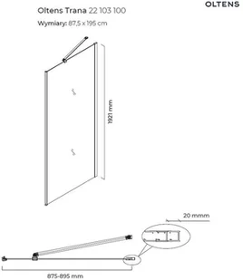 Oltens Trana 90x90 cm kwadratowa drzwi ze ścianką 20004100 OLT-20004100-0 - Kabiny prysznicowe - miniaturka - grafika 6