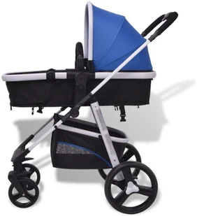 vidaXL Wózek wielofunkcyjny 3w1 aluminium niebieski i czarny - Wózki dziecięce - miniaturka - grafika 10