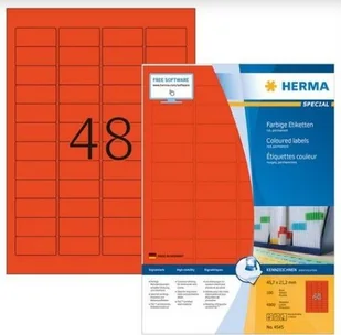 Herma Kolorowe etykiety A4 45,7 x 21,2 mm czerwony trwała przyczepność 4545 4545 - Papier do drukarek Herma Kolorowe etykiety A4 45,7 x 21,2 mm czerwony trwała przyczepność 4545 4545 - Papier do drukarek - miniaturka - grafika 1