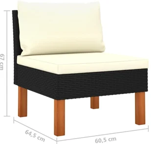VidaXL 4-osobowa sofa ogrodowa z poduszkami, polirattan, czarna 3059730 - Sofy ogrodowe - miniaturka - grafika 6