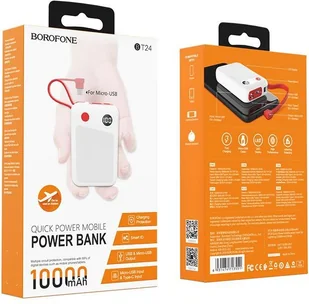 BOROFONE Borofone power bank 10 000 mAh 37Wh z wyświetlaczem LCD i kablem micro USB biały BFO-BT24-M-W - Powerbanki - miniaturka - grafika 4