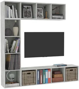 vidaXL 3-cz. regał na książki/półka pod TV, kolor betonu 180x30x180 cm - Meblościanki - miniaturka - grafika 3