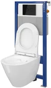 Stelaże i zestawy podtynkowe do WC - Cersanit Set B31 Aqua Zestaw Toaleta WC podwieszana 54x36,5 cm CleanOn bez kołnierza z ukrytym mocowaniem z deską sedesową wolnoopadającą i stelażem pneumatycznym Aqua 52 biały S701-323 odbiór osob - miniaturka - grafika 1