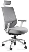 Fotele i krzesła biurowe - Unique Meble Krzesło biurowe ergonomiczne z zagłówkiem HERO - biały/siatka i tkanina szara - miniaturka - grafika 1