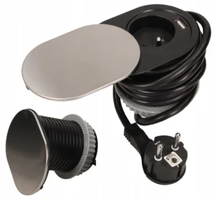 Orno Gniazdo meblowe wpuszczane w blat 1x2P+Z z przesuwaną pokrywką ładowarką USB i przewodem 1,9m OR-AE-13124 OR-AE-13124 - Dzwonki i gongi - miniaturka - grafika 4