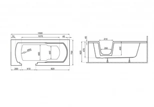Polimat Wanna akrylowa dla osób niepełnosprawnych z drzwiczkami Vovo 150x75 cm Black - Wanny - miniaturka - grafika 4