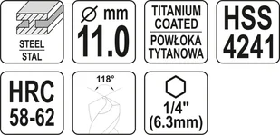 Yato WIERTŁO FREZUJĄCE DO METALU 11,0MM HSS-TiN HEX YT-44829 - Wiertła Yato WIERTŁO FREZUJĄCE DO METALU 11,0MM HSS-TiN HEX YT-44829 - Wiertła - miniaturka - grafika 5