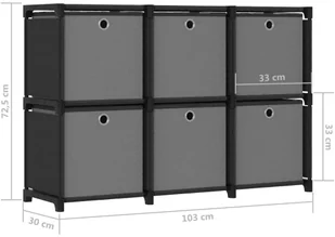 vidaXL Regał z 6 przegrodami, pudełka, czarny, 103x30x72,5 cm, tkanina - Regały - miniaturka - grafika 7