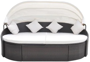 vidaXL vidaXL Leżak z baldachimem, rattanowy, brązowy - Leżaki ogrodowe - miniaturka - grafika 3