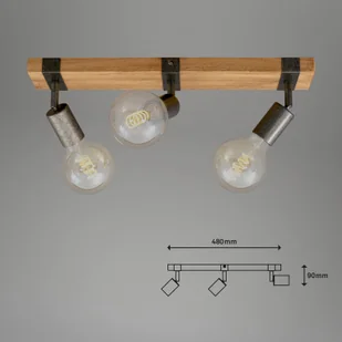 Briloner Lampa sufitowa Wood Basic, 3-punktowa - Lampy sufitowe - miniaturka - grafika 4