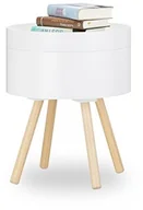 Tace i patery - Relaxdays stolik pomocniczy, stół okrągły stylu vintage, siedemdziesiątych stolik nocny z tacą, mały stolik kawowy, schowek, wys. x szer. x gł.: 49 x 40 x 40 cm, biały 10021249 - miniaturka - grafika 1