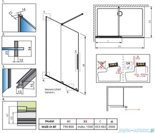 Radaway Furo Ścianka Walk-in 80x200 cm lewa 10106438-01-01L+10110394-01-01 - Ścianki i drzwi prysznicowe - miniaturka - grafika 3
