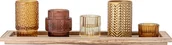 Świeczniki - Bloomingville Świeczniki Sanga brązowe z tacą 6 el. 82049508 - miniaturka - grafika 1
