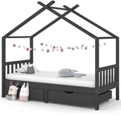 Łóżeczka i kojce - VidaXL Lumarko Łóżko dziecięce z szufladami ciemnoszare, lita sosna, 90x200 cm 322153 VidaXL - miniaturka - grafika 1