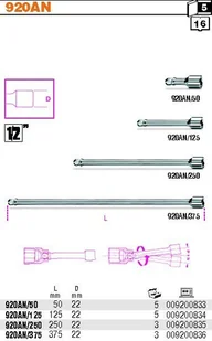 Beta PRZEDŁUŻACZ Z KULISTYM ZABIERAKIEM 50MM 920AN/50 - Klucze i nasadki - miniaturka - grafika 2