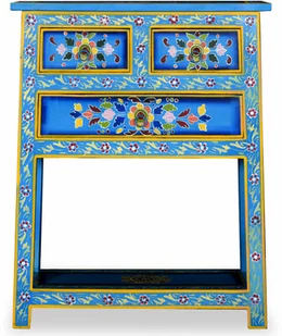 vidaXL Szafka z szufladami, drewno mango, turkusowa, ręcznie malowana - Komody - miniaturka - grafika 5