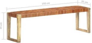 VidaXL Ławka, 150 cm, brąz, skóra naturalna i lite drewno mango 321834 VidaXL - Ławki do przedpokoju - miniaturka - grafika 7