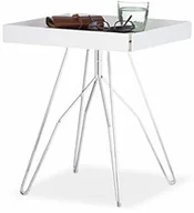 Ławy i stoliki kawowe - Relaxdays stolik pomocniczy akryl, kwadratowa półka, stolik do salonu, stalowy stelaż, chrom, wys. : 47x39x40 cm, biały/srebrny - miniaturka - grafika 1