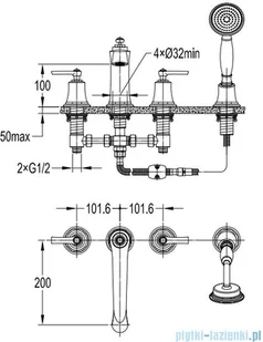 Omnires ARMANCE Bateria wannowa 4-otworowa złota AM5232GL - Baterie wannowe i prysznicowe - miniaturka - grafika 3
