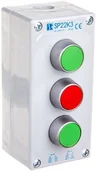 Inne akcesoria elektryczne - Spamel Spółdzielnia Inwalidów Kaseta sterownicza 3-otworowa 2xzielony/czerwony 2Z 1R IP65 1x membrana M20 szara SP22K3\02-2 - miniaturka - grafika 1