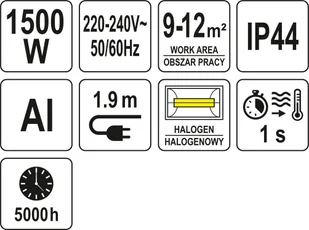Yato WISZĄCY PROMIENNIK PODCZERWIENI 1500W - Ogrzewanie przenośne - miniaturka - grafika 6