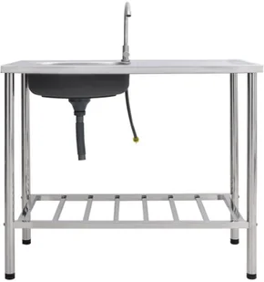 vidaXL Lumarko Zlewozmywak kempingowy, dwukomorowy, z kranem, stal nierdzewna 151211 - Zlewozmywaki - miniaturka - grafika 3