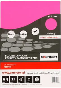 Emerson ETYKIETY A4 FLUORESENCYJNE KÓŁKA RÓŻOWE 25 ARKUSZY ETOKROZ002x025x010 - Papier do drukarek - miniaturka - grafika 2