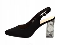 Czółenka - Sergio Leone Czarne czółenka damskie PB218 Wąż r38 - miniaturka - grafika 1