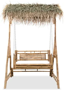 vidaXL 2-osobowa huśtawka ogrodowa z bambusa i liści palmy, 202 cm - Huśtawki - miniaturka - grafika 2