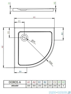 Radaway Doros A półokrągły 80x80 SDRA8080-01 - Brodziki prysznicowe - miniaturka - grafika 2