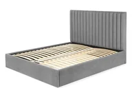 Łóżka - Vente-Unique Łóżko ze skrzynią i zagłówek z pionowymi przeszyciami SARAH - 160x200cm - Tkanina - Kolor szary - miniaturka - grafika 1