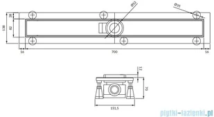 Omnires Lowfix odpływ liniowy z maskownicą do wklejenia płytek 70 cm srebrny LOWFIX70TSL - Syfony - miniaturka - grafika 2