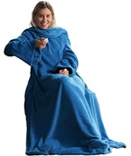 Koce - CelinaTex miękki koc XL z polaru (mikrofibry), z rękawami i z kieszenią na telefon komórkowy, wymiary 170 x 200 cm + 50 cm (kieszeń na stopy), niebieski 3209 - miniaturka - grafika 1