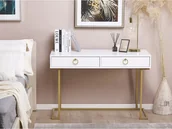 Konsole i sekretarzyki - Beliani Biurko / Konsola 2 szuflady biało-złota WESTPORT - miniaturka - grafika 1