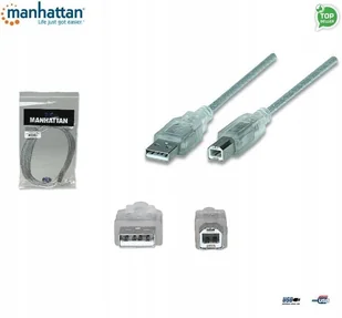 Manhattan Kabel USB a-b m/m 3m (srebrny) 340458 - Kable USB - miniaturka - grafika 3