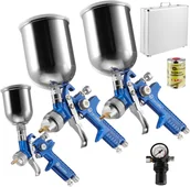 Pistolety malarskie - tectake 3 pistolety lakiernicze HVLP 1,7 + 1,3 + 0,8 mm + aluminiowa walizka + usuwacz silikonu - niebieski 400523 - miniaturka - grafika 1