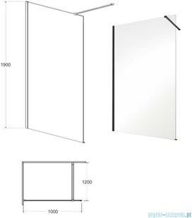 Besco Besco Eco-n Black kabina walk-in 100x195cm przejrzyste - Kabiny prysznicowe - miniaturka - grafika 2