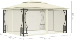 vidaXL Altana ogrodowa z zasłonami, 300x400x265 cm, kremowa 48596 - Altany ogrodowe - miniaturka - grafika 6