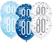 Balony i akcesoria - Unique Balony "80 Urodziny Glitz Grochy" pastel mix UNIQUE 12" 6 szt 83403 - miniaturka - grafika 1