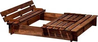 Place zabaw - dobar 94360FSC  piaskownica drewniana z pokrywą z ławką do siedzenia, ławka do piaskowania duża XL kwadratowa z pokrywą, 118 x 118 x 20 cm, drewno FSC, brązowa - miniaturka - grafika 1