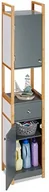 Wieszaki i stojaki - Relaxdays wysoka szafka łazienkowa, regał łazienkowy, 2-drzwiowy, z płyty MDF, z bambusową ramą, wys. x szer. x gł.: 165 x 31,5 x 29 cm, kolor szary - miniaturka - grafika 1