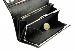 PolskaGalanteria.pl Portfel Damski PolskaGalanteria Z Wstawką Długi Z Klamrą Skóra Naturalna CZARNY KP D1602 WST - Portfele - miniaturka - grafika 4