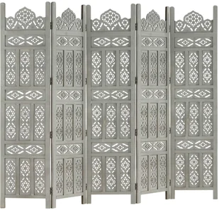 vidaXL vidaXL Parawan 5-panelowy, rzeźbiony, szary, 200x165 cm, drewno mango - Parawany - miniaturka - grafika 7